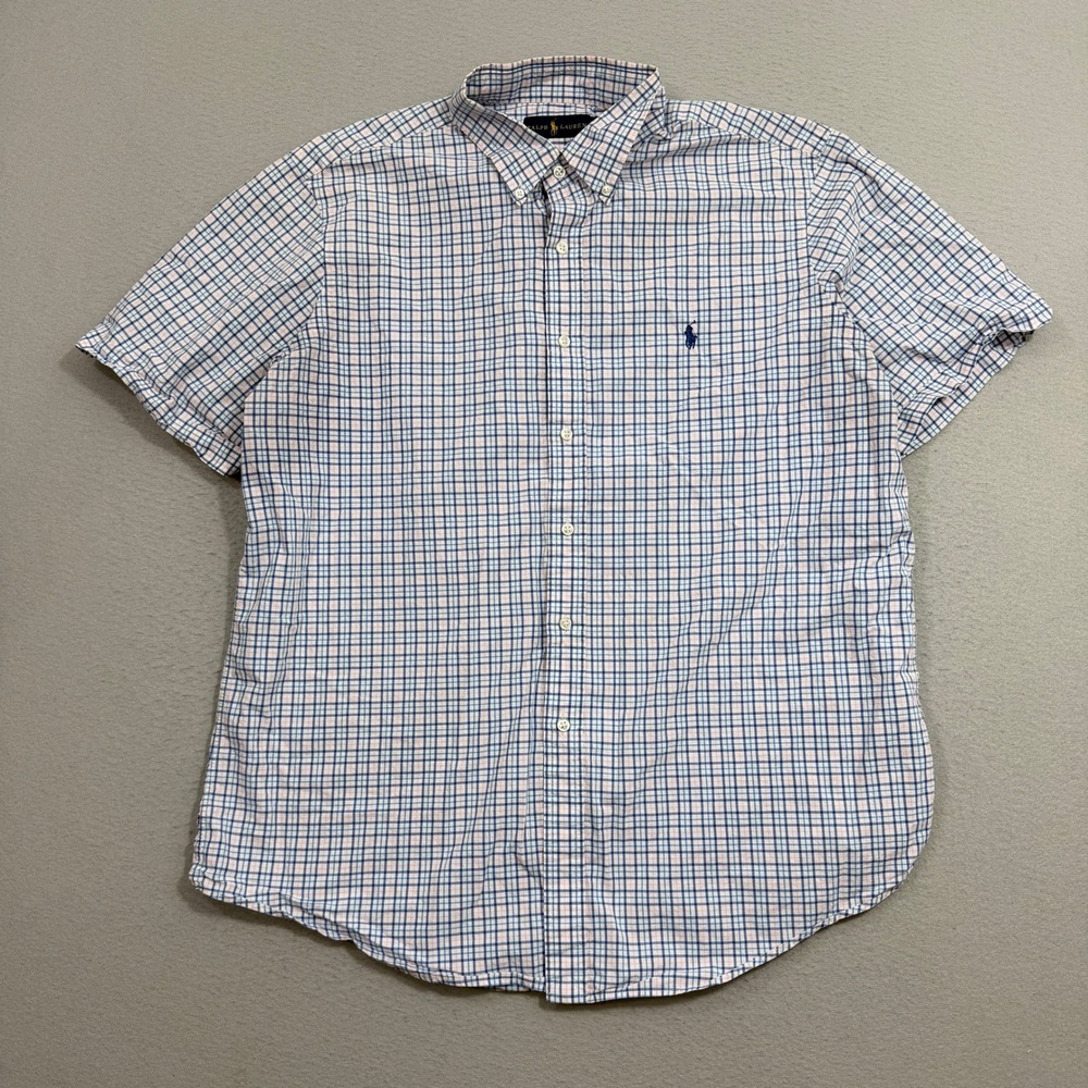 Polo Ralph Lauren Button Down Shirt XL Pink Blue Plaid Short Sleeve Classic Fit